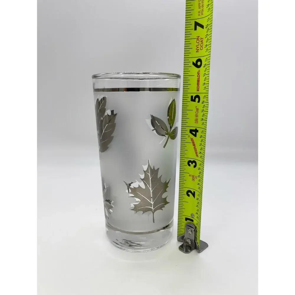 Set of 4 Libbey Frosted Silver Foliage Glass Tumblers